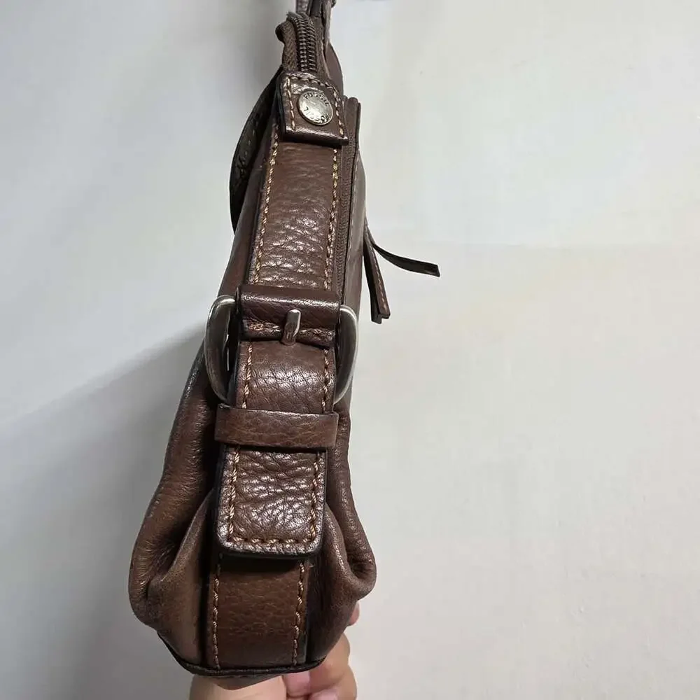Fossil Brown Leather Crossbody Shoulder Bag with Key Charm